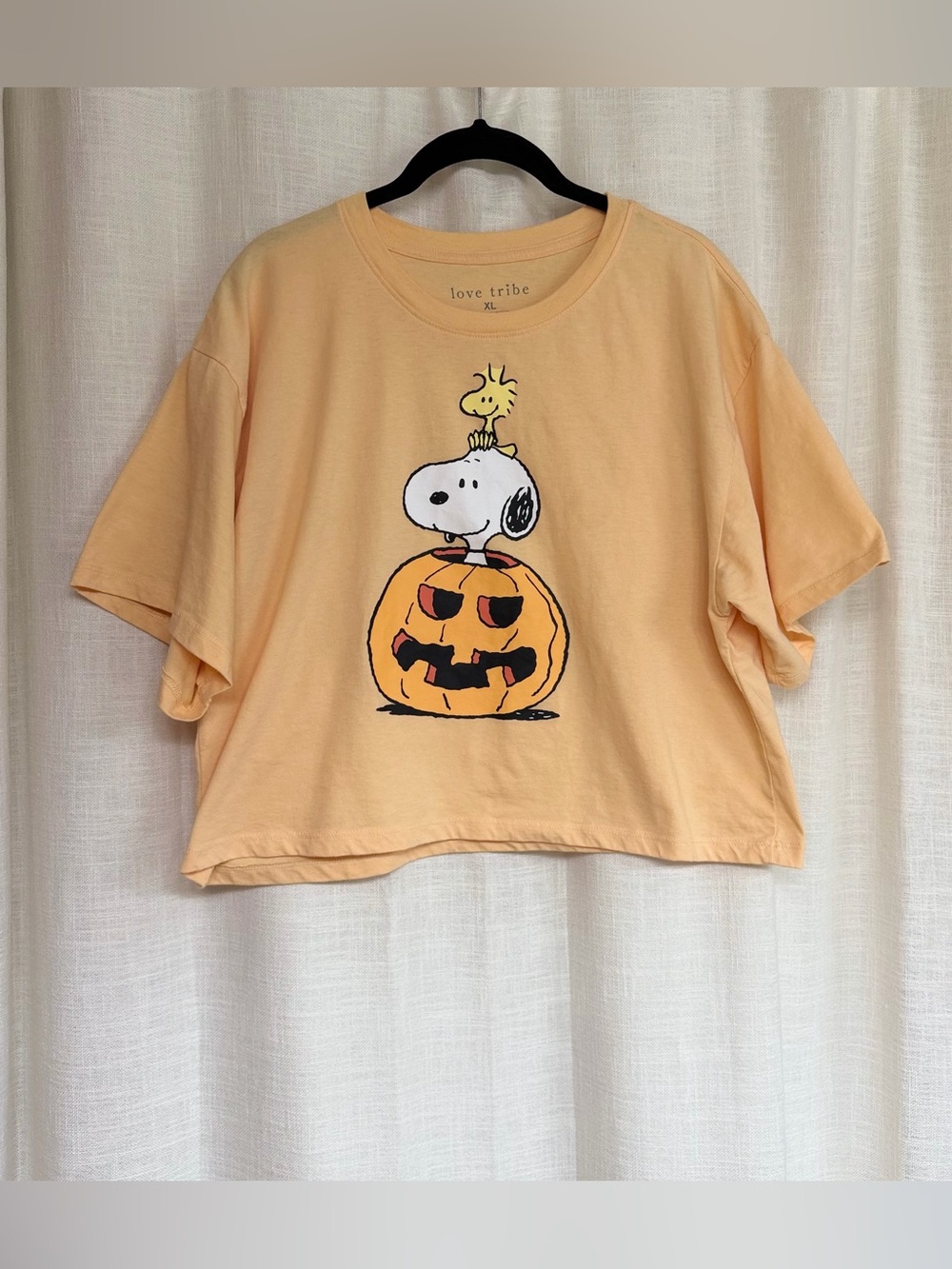 Love Tribe Peach Snoopy Pumpkin Graphic Crop Tee